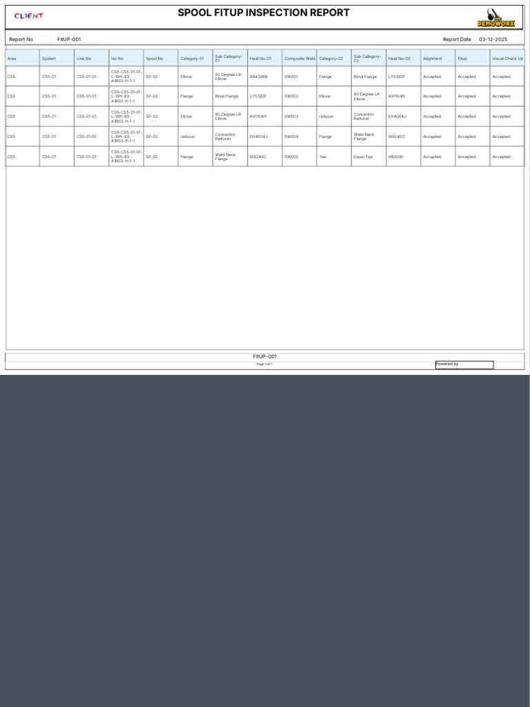 Spool Fitup Inspection Report 2025 | PDF | Plumbing | Mechanical ...