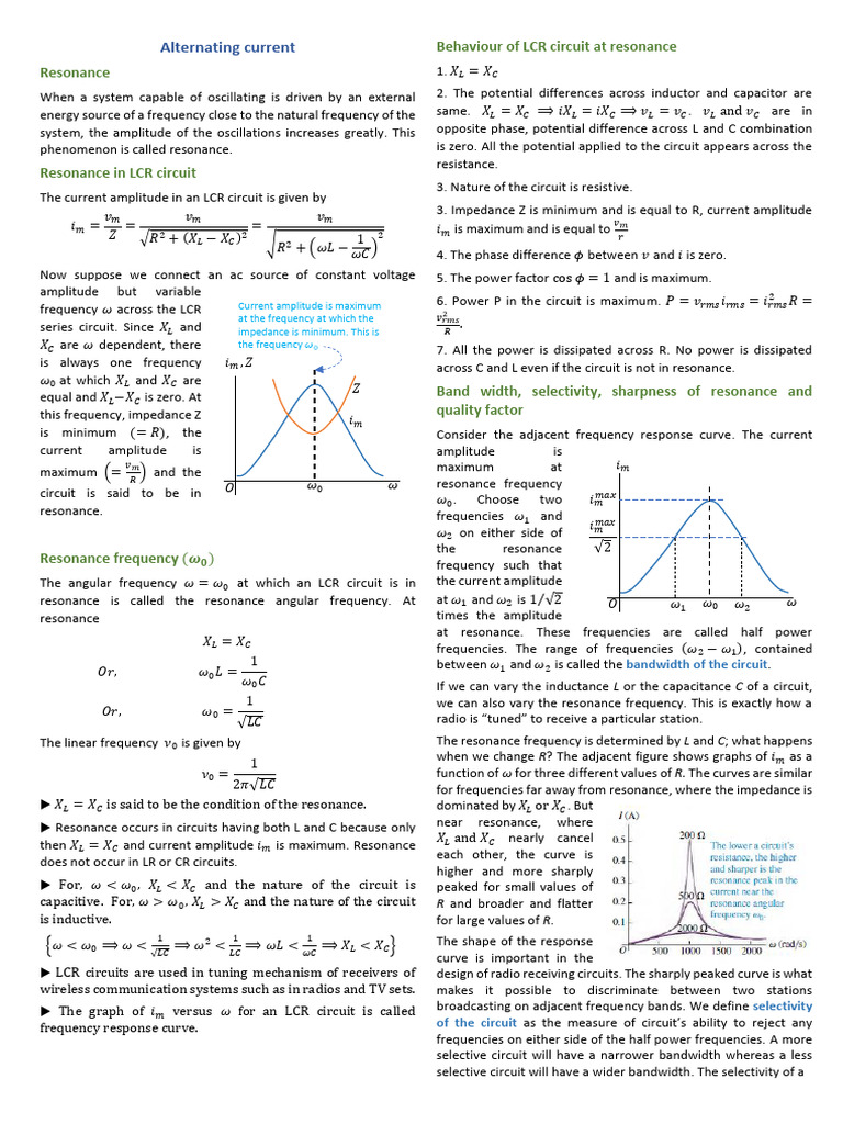 Resonance in LCR Citcuit Etc | PDF | Resonance | Electrical Engineering