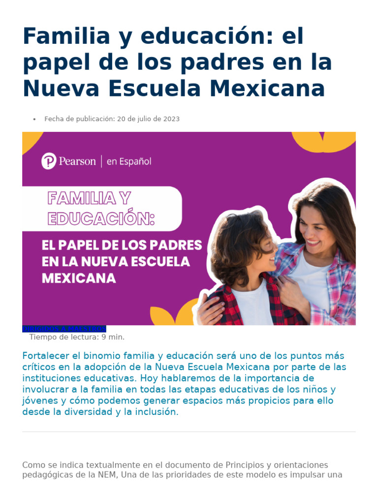Rol de los padres en la Nueva Escuela Mexicana | PDF | Familia | Escuelas