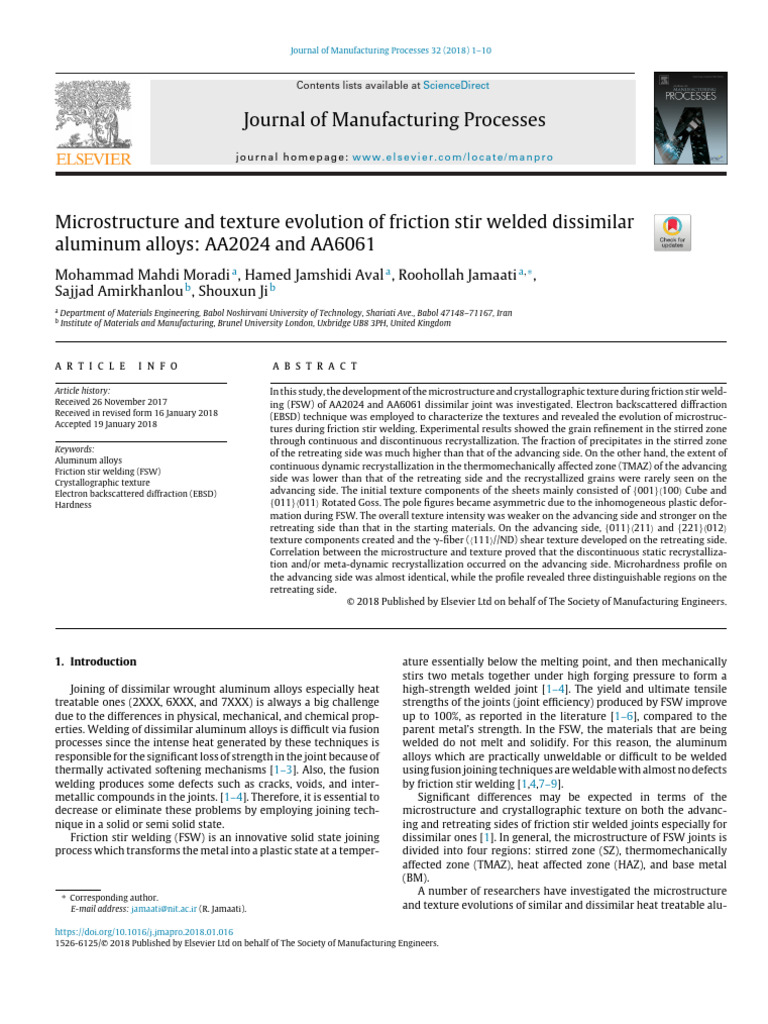 Microstructure and Texture Evolution of Friction Stir Welded Dissimilar ...