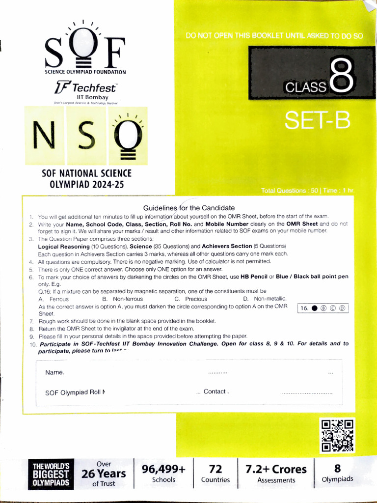 Class 8 NSO Level 1 2024-25 Set B | PDF