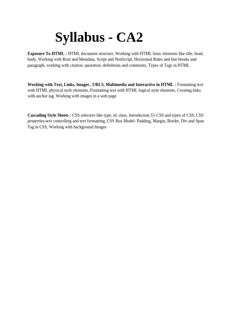 HTML and CSS Basics Syllabus | PDF
