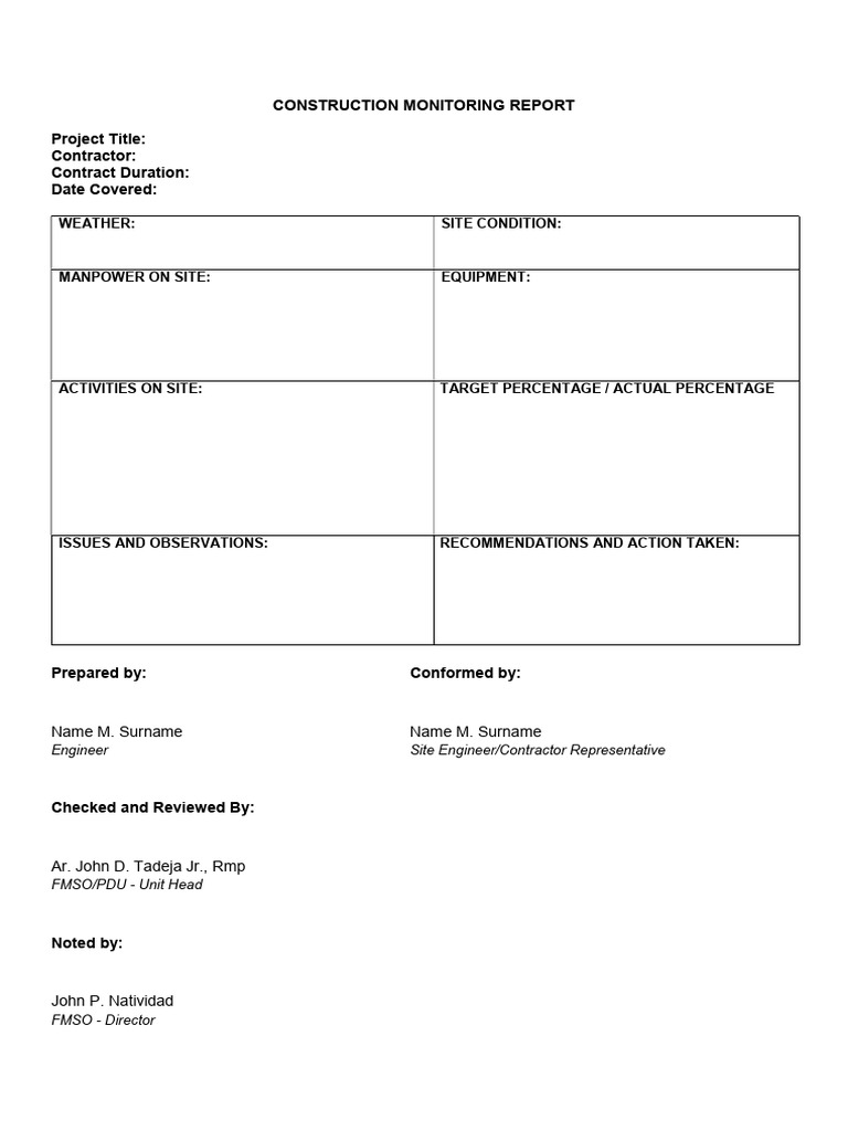 Construction Monitoring Report Template | PDF