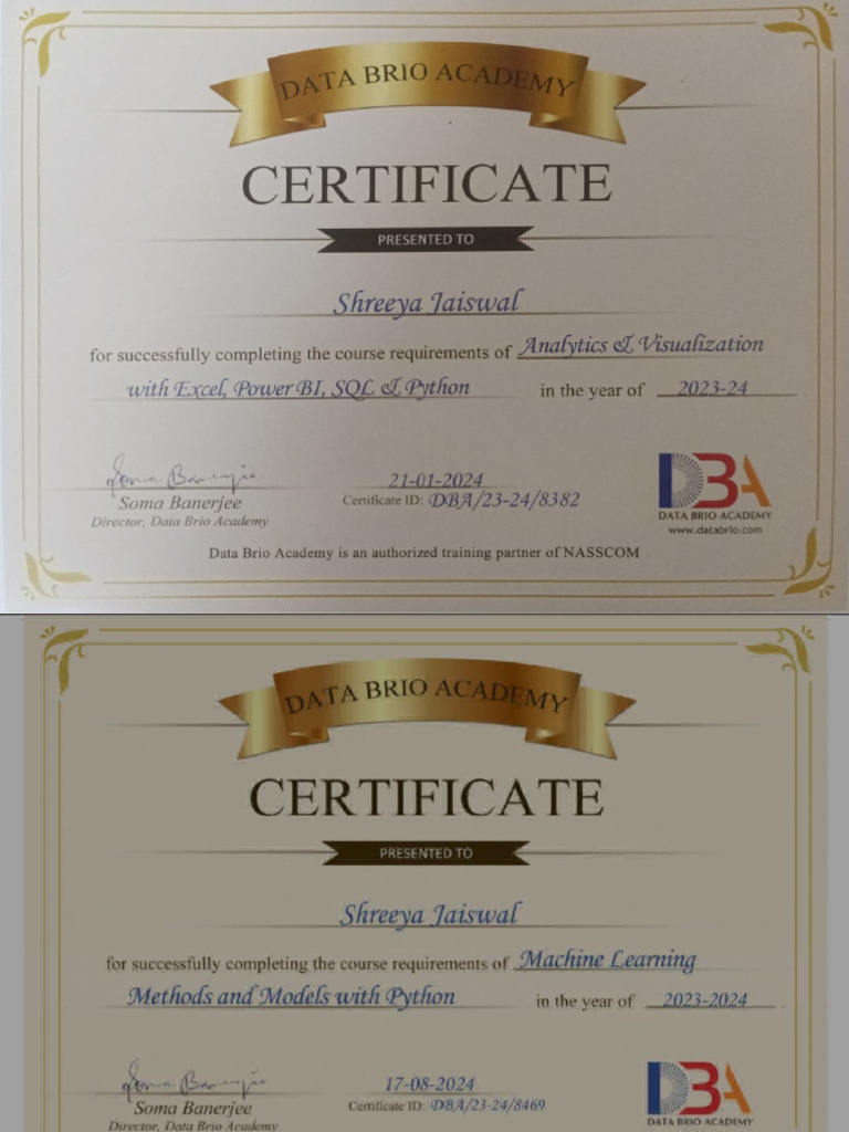 Data Science Course Completion Certificates | PDF