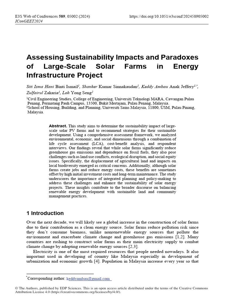 Sustainability Impacts of Solar Farms | PDF | Photovoltaics ...