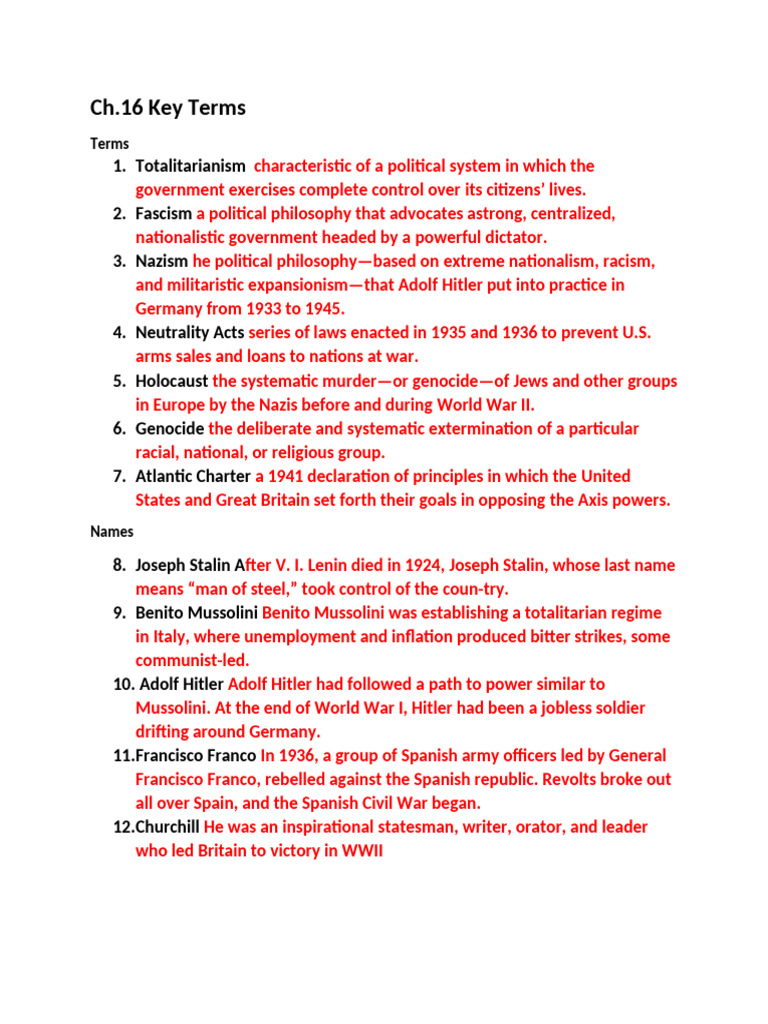 Key Terms of Totalitarianism and WWII | PDF | Nazi Germany | World War II
