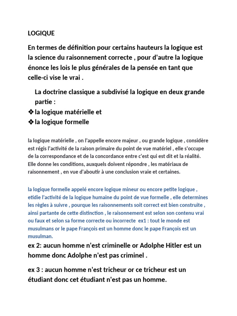 Définition et Types de Logique | PDF | Concept | Vérité