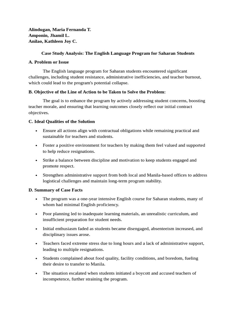 Case Study-The English Language Program For Saharan Students-Alindugan ...