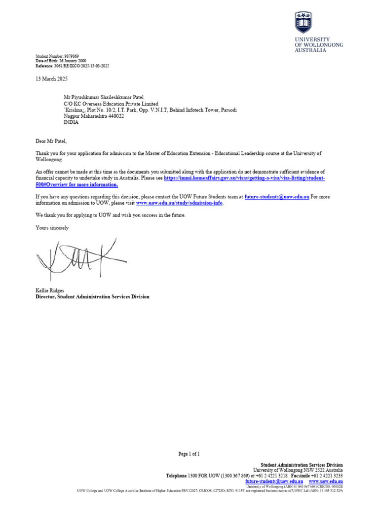 Admission Decision for Master of Education | PDF