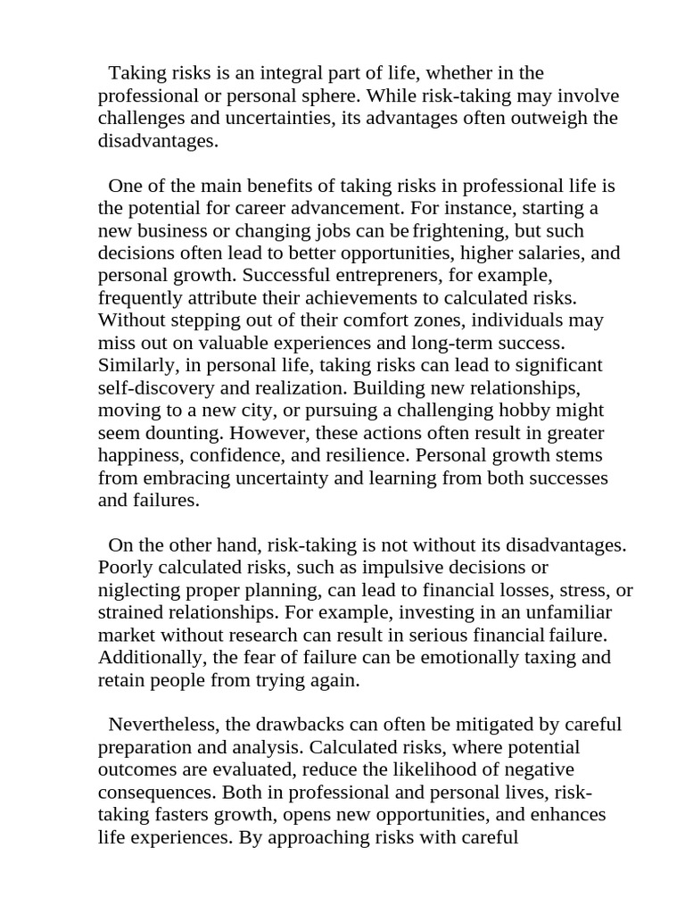 Benefits and Risks of Taking Risks | PDF