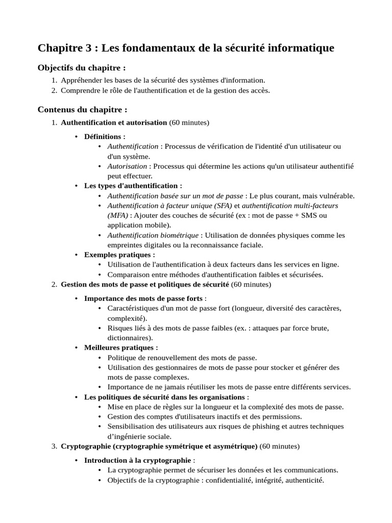 Chapitre 3: Les Fondamentaux de La Sécurité Informatique | PDF | Réseau ...