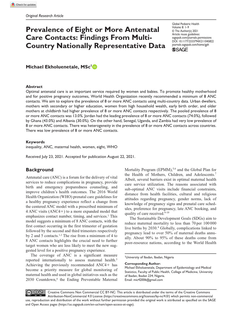 Prevalence of 8+ Antenatal Care Visits | PDF | Maternal Death | Pregnancy