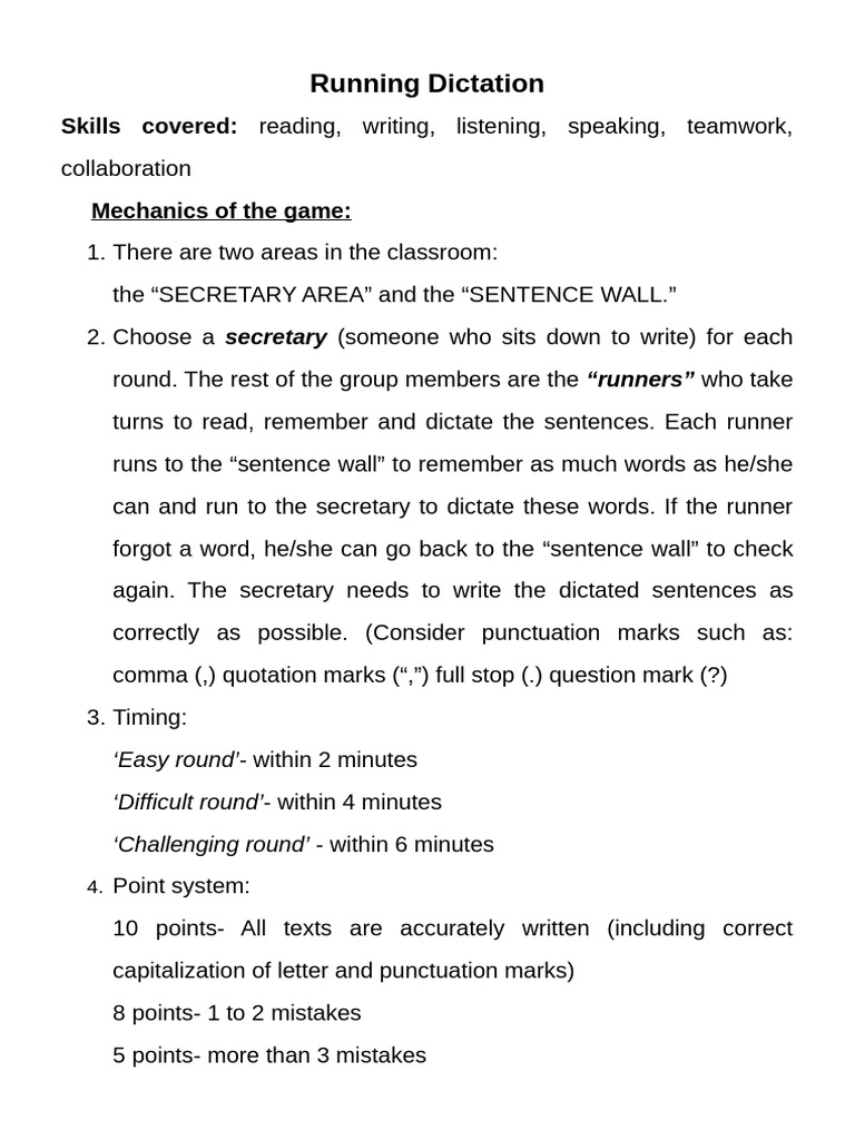 Running Dictation Activity Guide | PDF