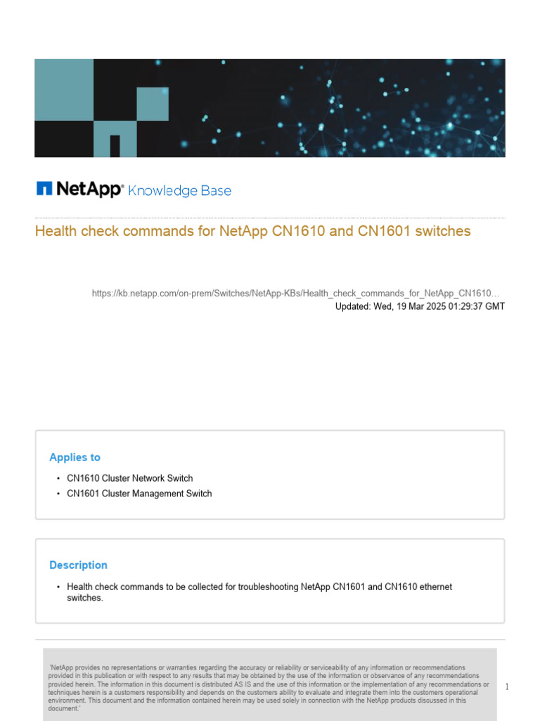 Health Check Commands For NetApp CN1610 and CN1601 Switches | PDF | I ...