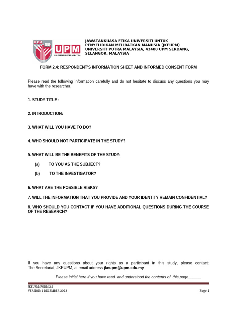 Informed Consent Form for Research Study | PDF | Health Care | Medicine