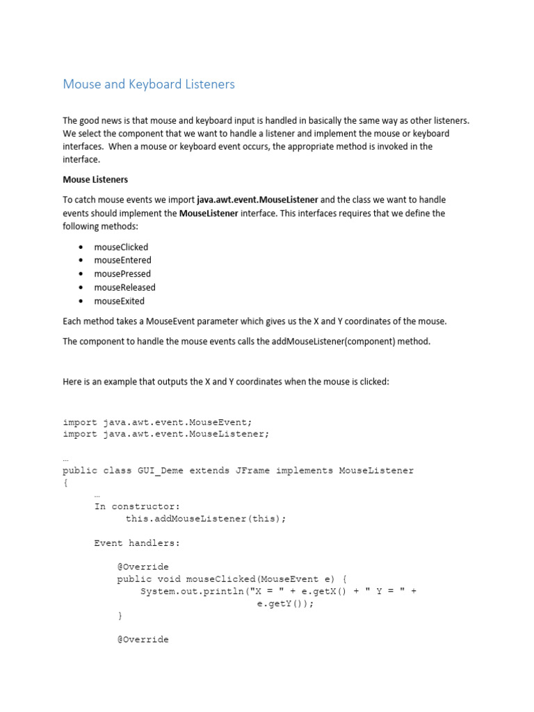 Java Mouse and Keyboard Event Handling | PDF | Button (Computing ...