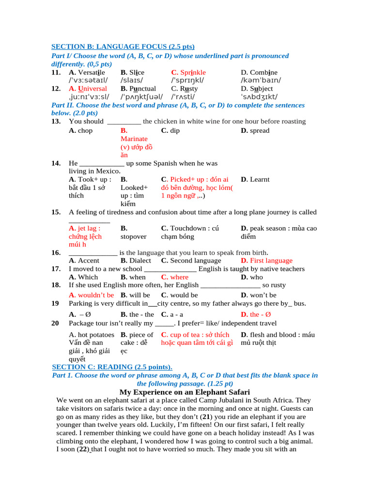 Language Skills Assessment Test | PDF | English Language | Linguistics