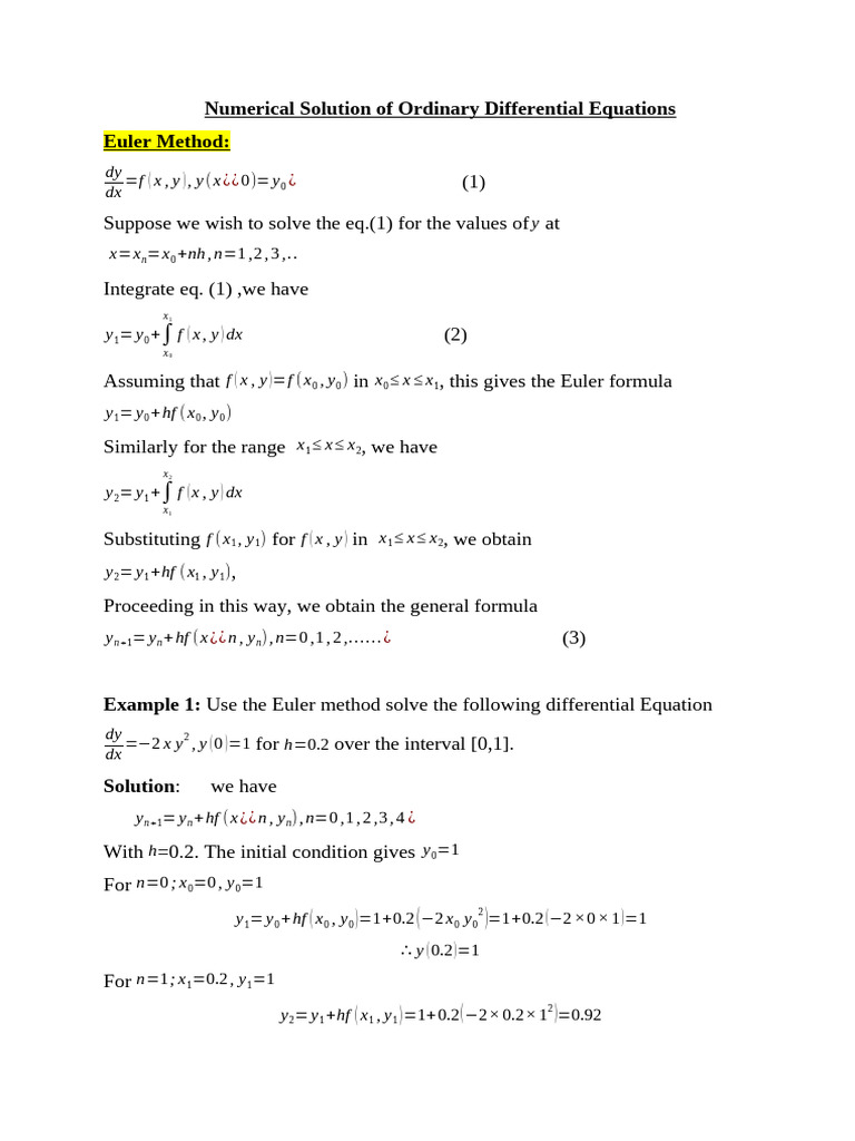 Numerical solution of ode pdf ordinary differential equation