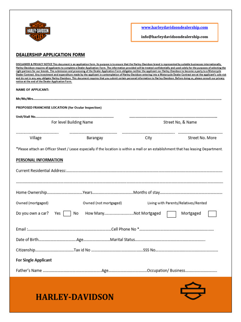Harley-Davidson Dealer Application Form | PDF