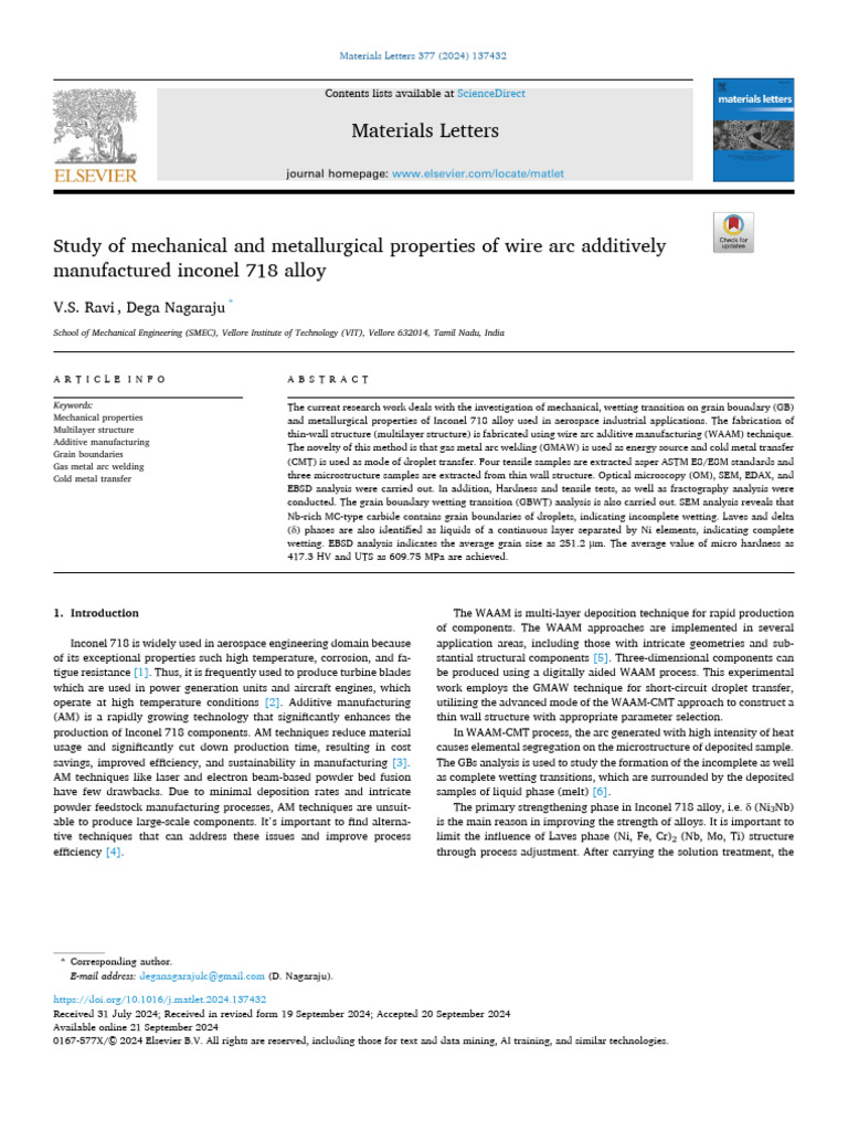 Inconel 718 Mechanical Properties via WAAM | PDF | Crystallite ...