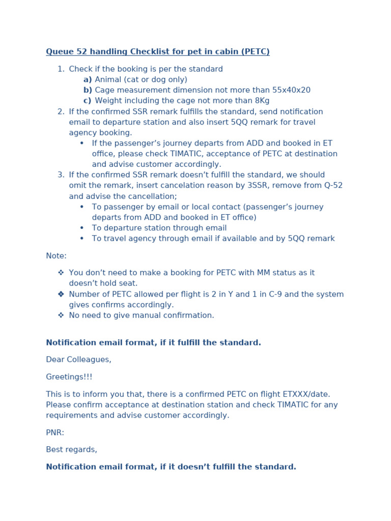 PETC Handling Checklist for Aviation | PDF | Aviation | Transport