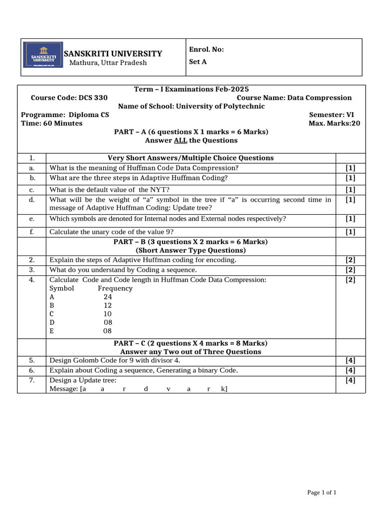 Data Compression(term 2 Set A) | PDF | Data Compression | Applied ...