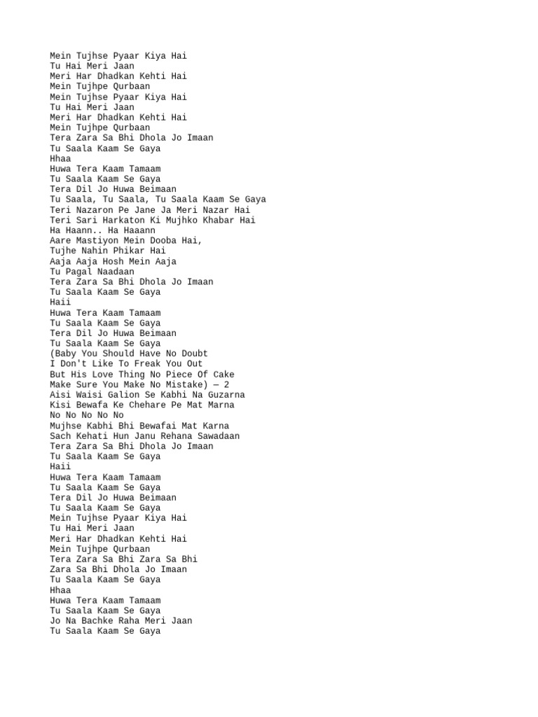 Tu Saala Kaam Se Gaya Lyrics | PDF