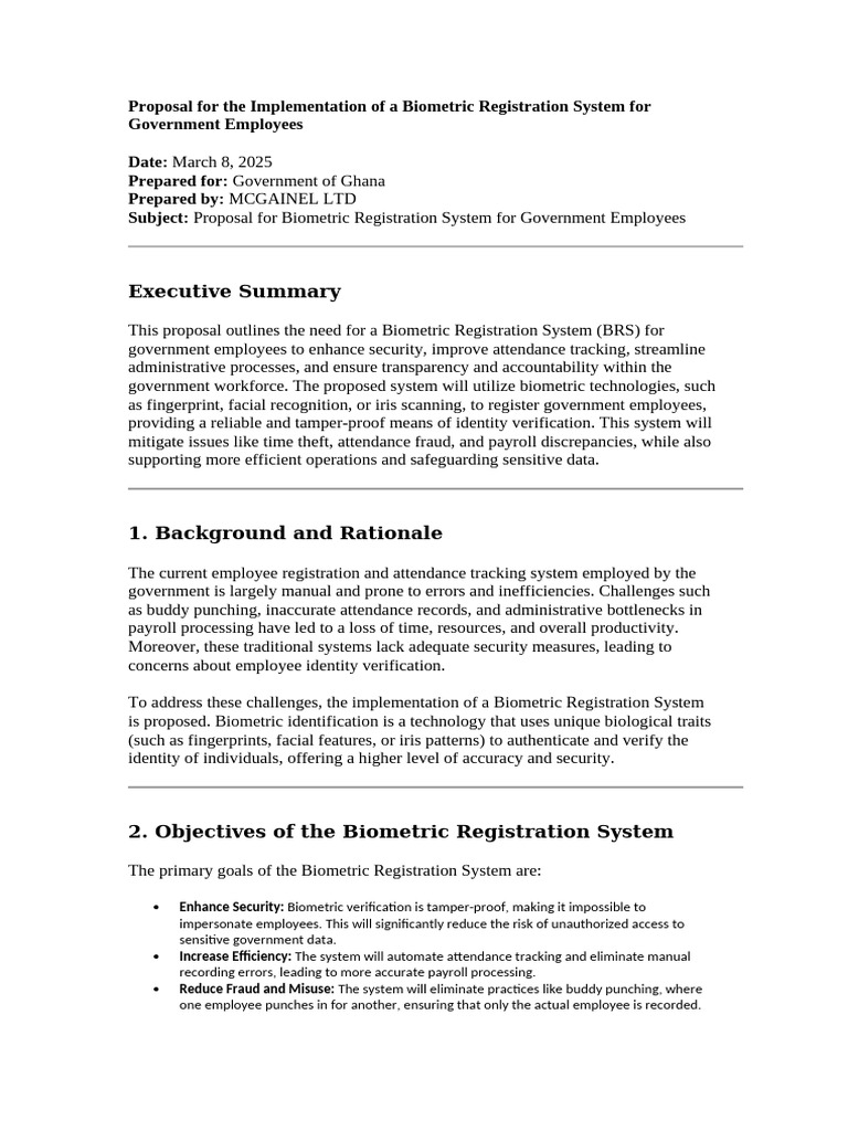 Biometric Registration System Proposal | PDF | Biometrics | Computer ...