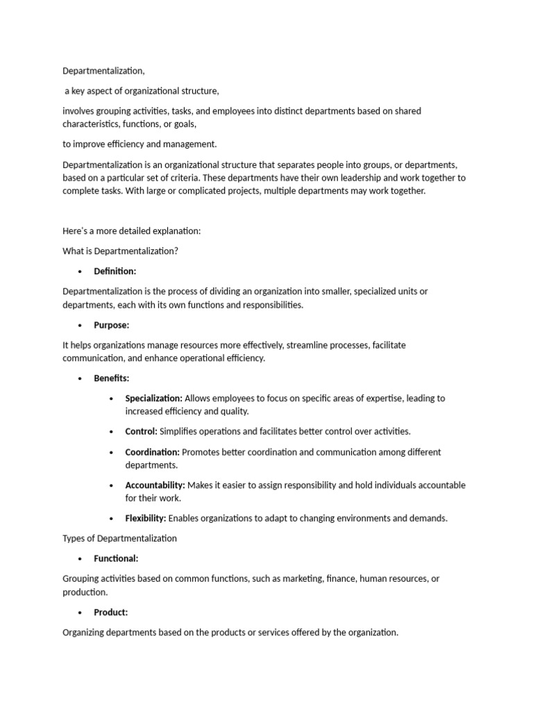 Understanding Departmentalization Types | PDF | Organizational ...