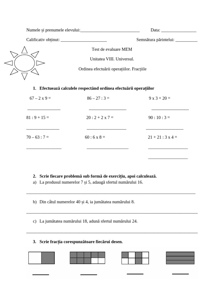 Test MEM U8 CLASA A II A | PDF