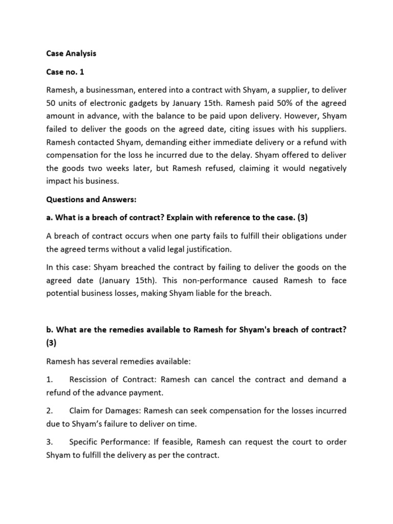 Breach of Contract Case Studies Analysis | PDF | Breach Of Contract ...
