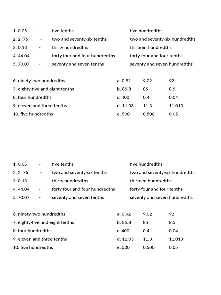 Decimal Representations and Worksheets | PDF