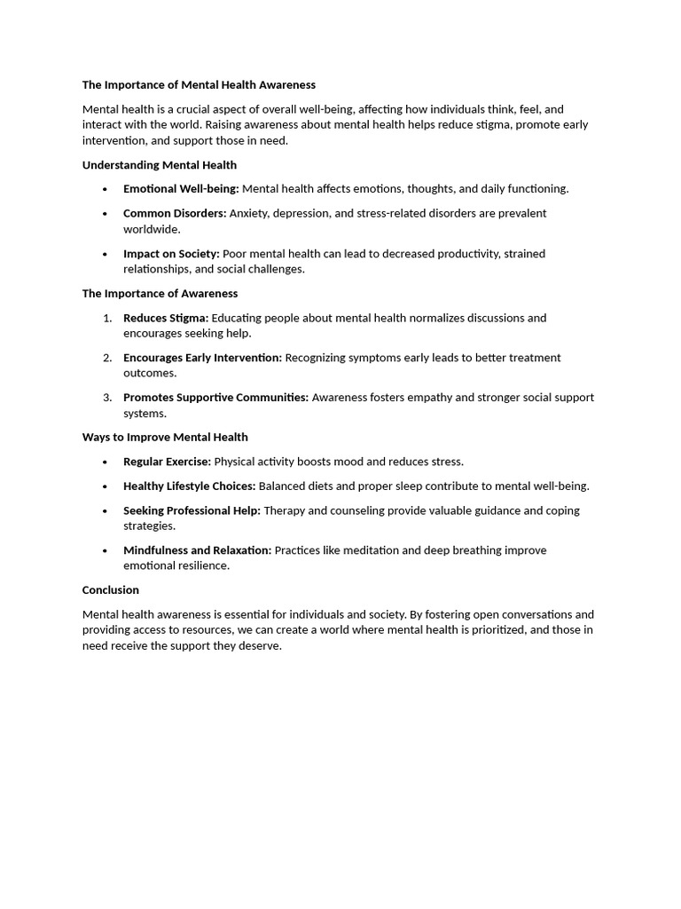 The Importance of Mental Health Awareness | PDF