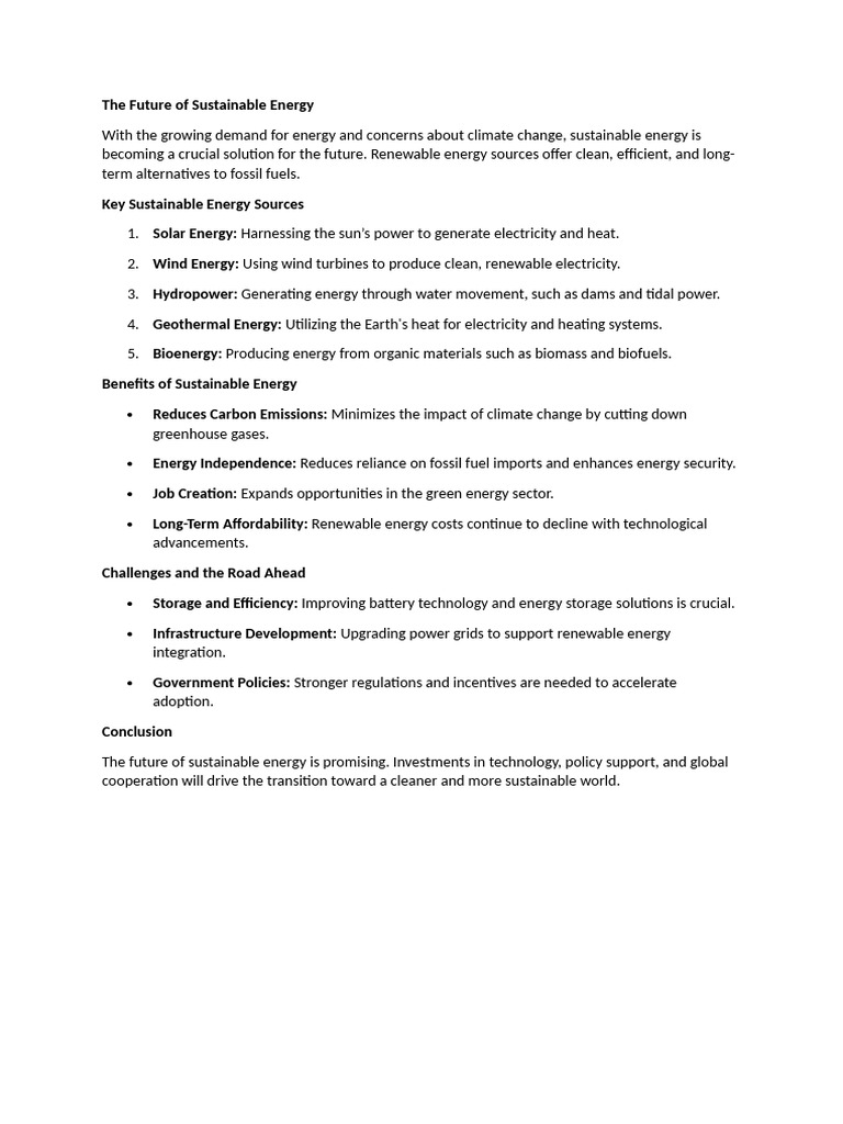 Future of Sustainable Energy Solutions | PDF