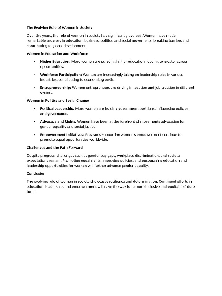 The Evolving Role of Women in Society | PDF