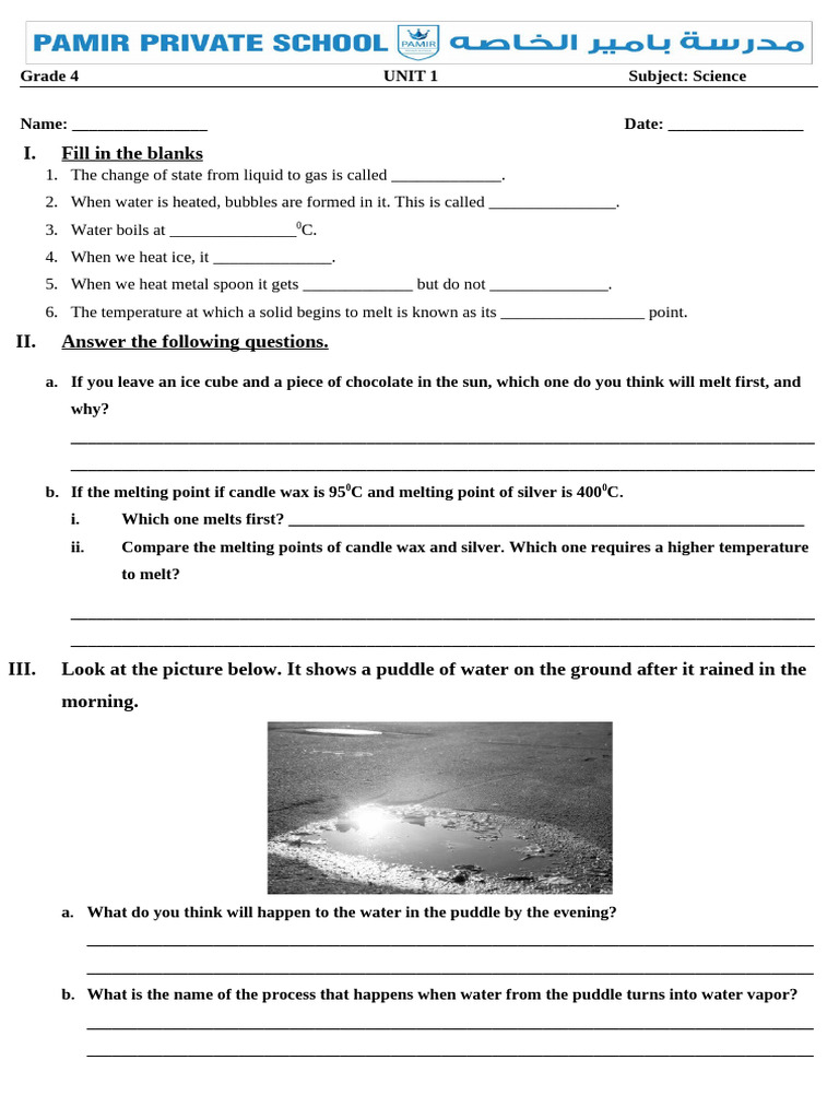 Grade 4 Unit 1 and 3 Worksheet | PDF | Foods | Water