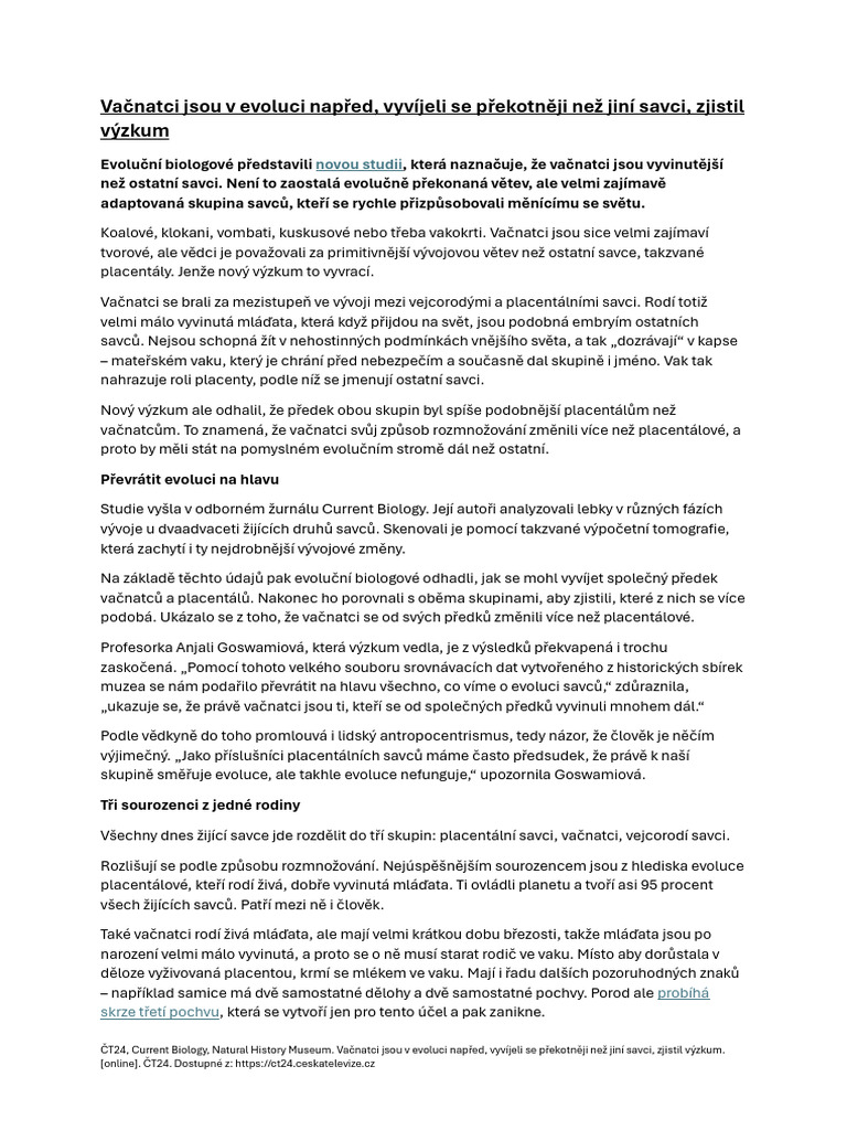 Práce S Textem - VAČNATCI | PDF