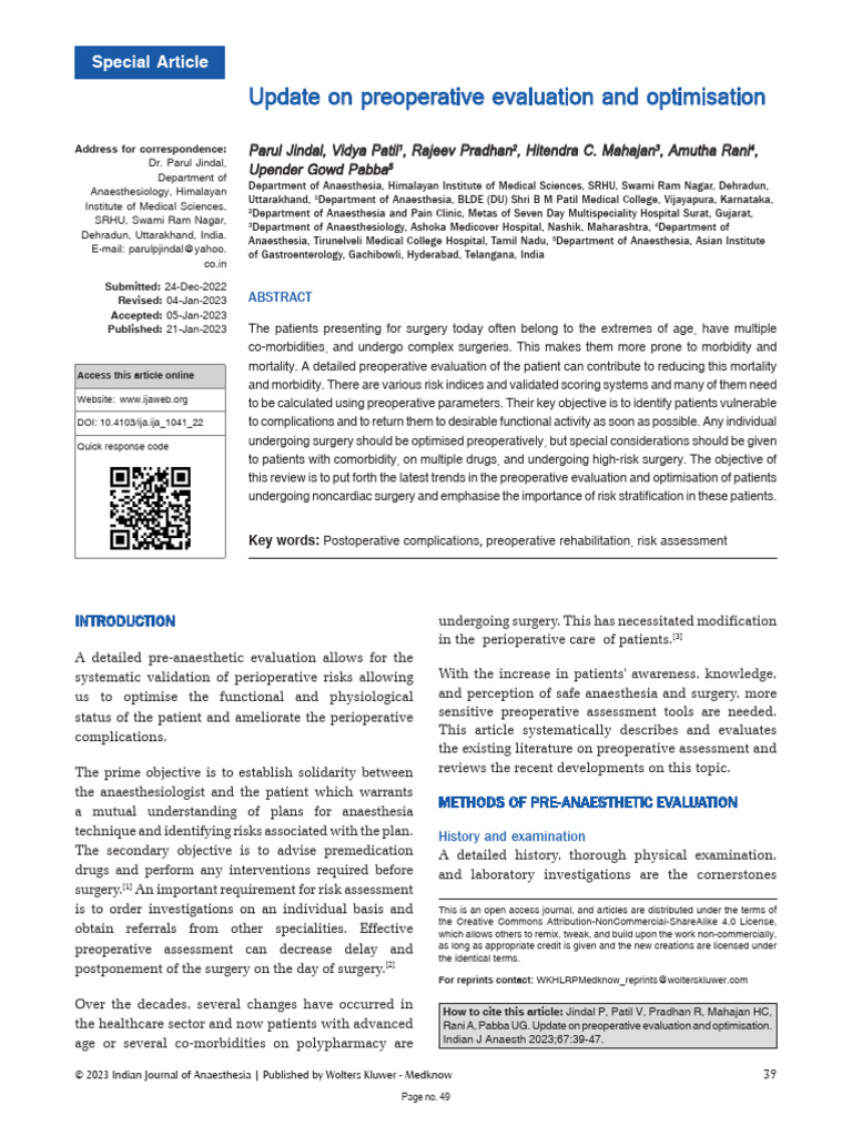 Preoperative Evaluation and Optimization | PDF | Surgery | Anesthesia