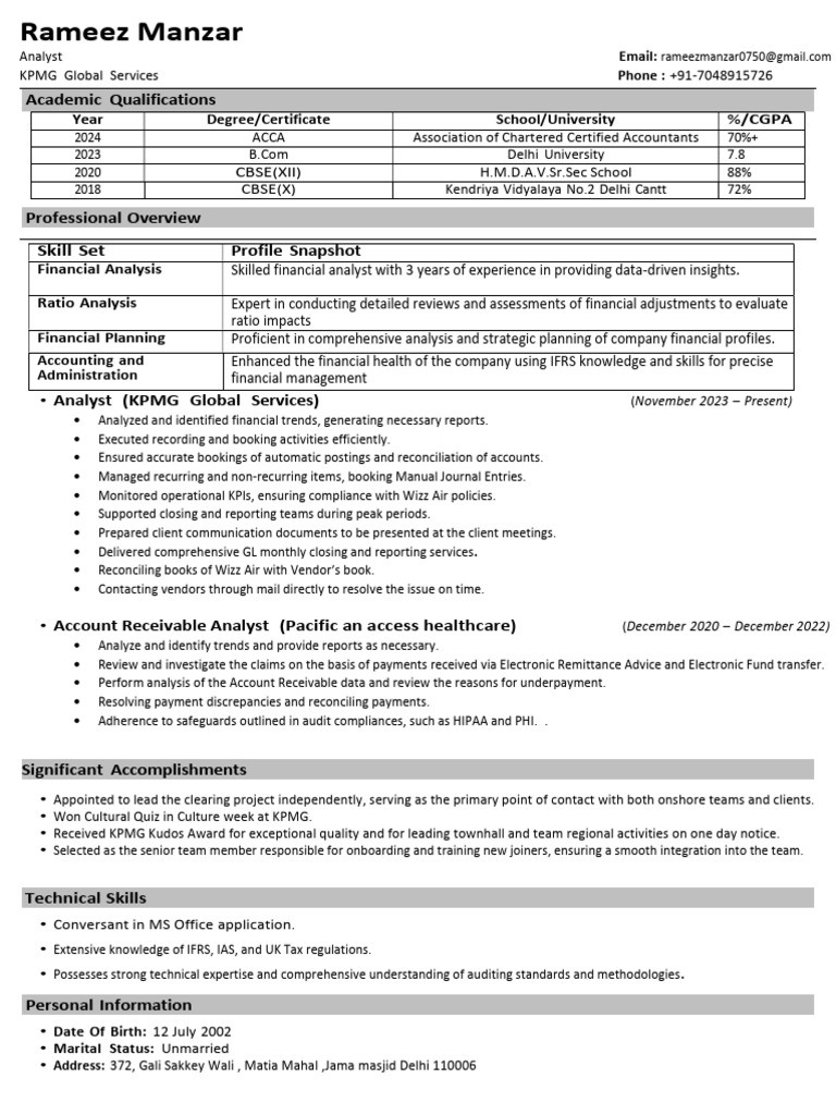 Rameez Momin: Financial Analyst Profile | PDF | Business