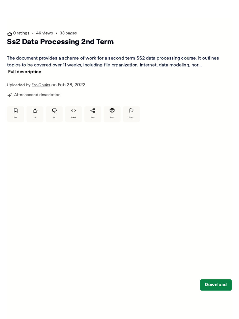 Ss2 Data Processing 2nd Term: On Feb 28, 2022 | PDF | Scribd | Computing