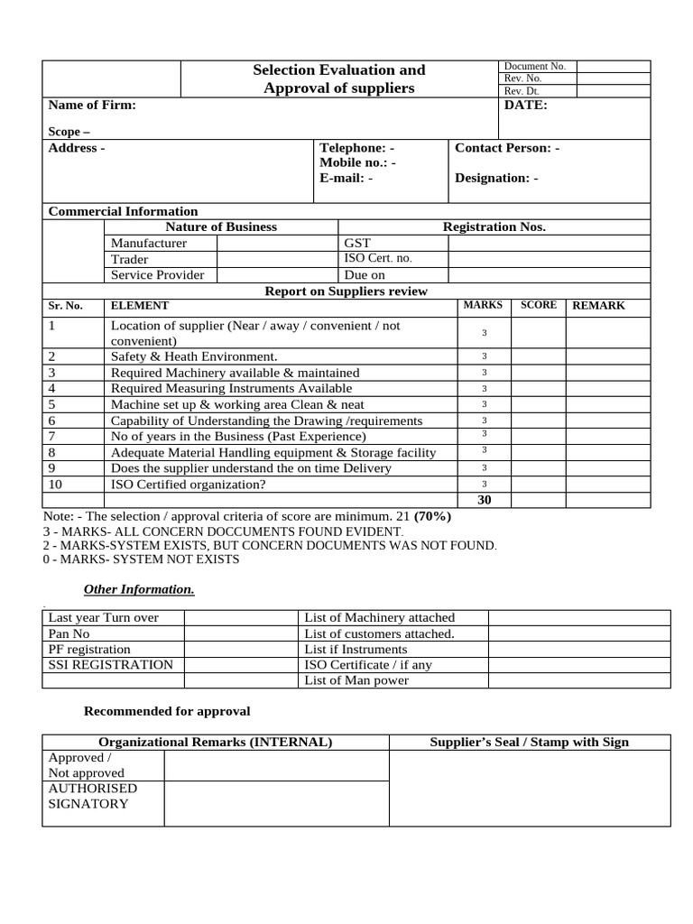 Supplier Evaluation and Approval Form | PDF