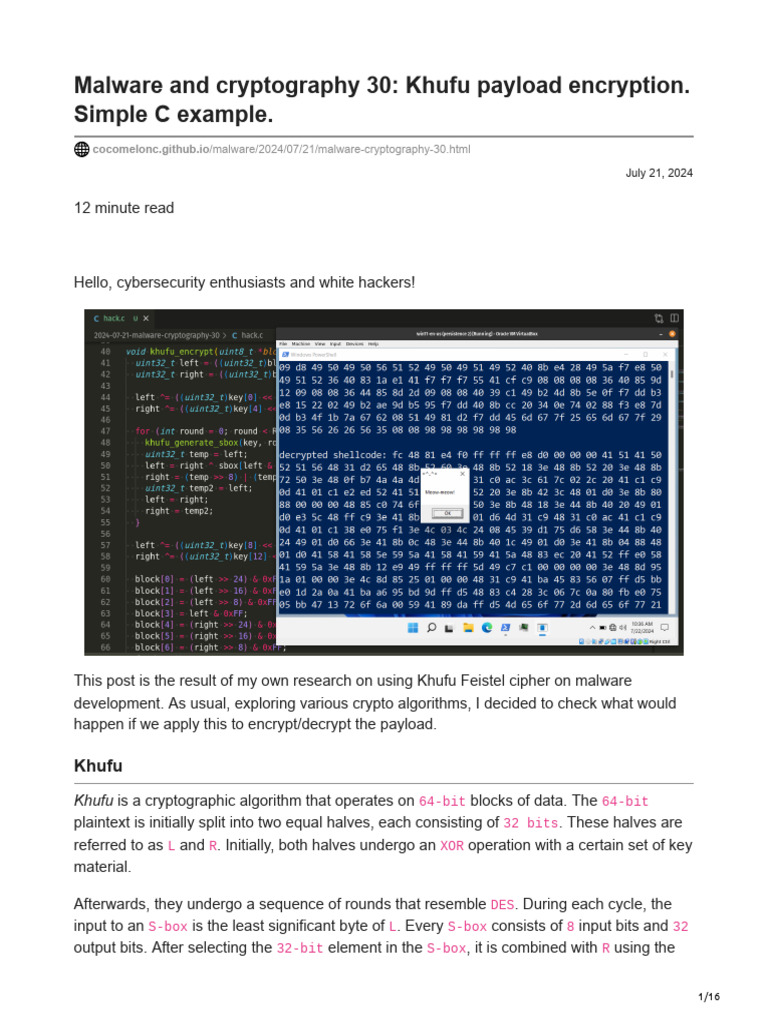 Khufu Cipher: Decrypting Shellcode | PDF | Cryptography | Key ...