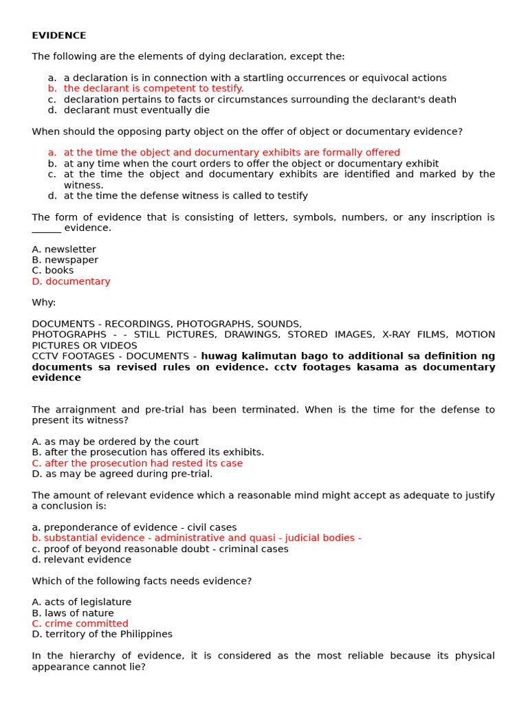 Key Concepts of Evidence Law | PDF | Witness | Right To Silence