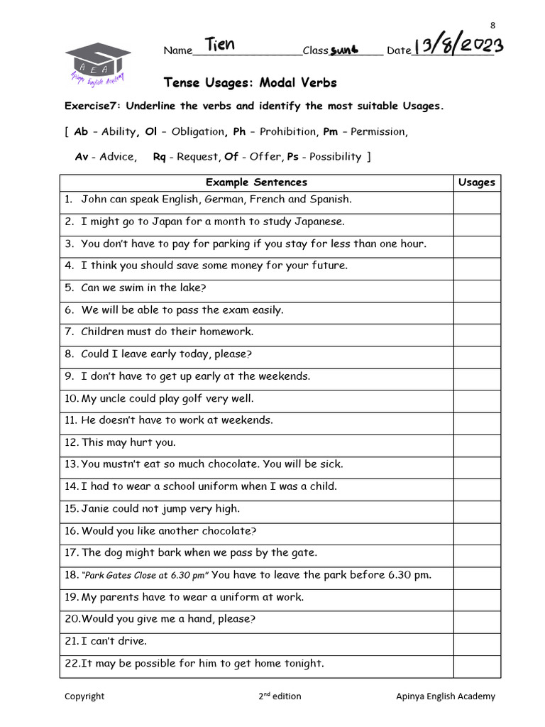4_2 Modal Verbs 2Ed Ex8-10 | PDF | Verb | Linguistics