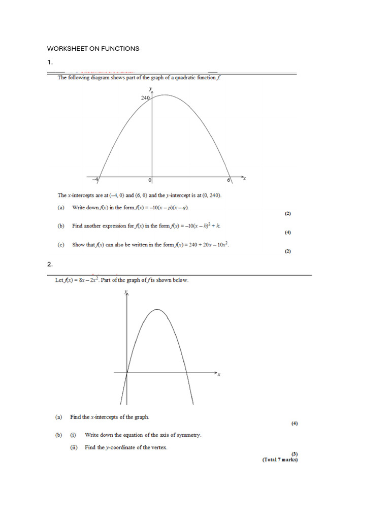 Functions Worksheet for Students | PDF