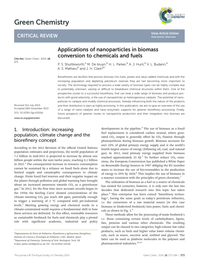 Applications of Nanoparticles in Biomass Conversion to Chemicals and ...