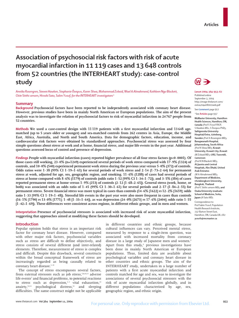 Psychosocial Stress and Heart Disease Risk | PDF | Regression Analysis ...