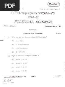 Class 11th Political Science Question Paper 2025