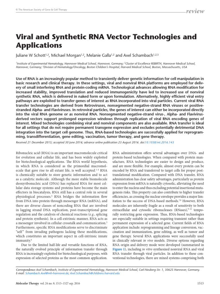 Viral and Synthetic RNA Vector Technologies and Applications | PDF ...