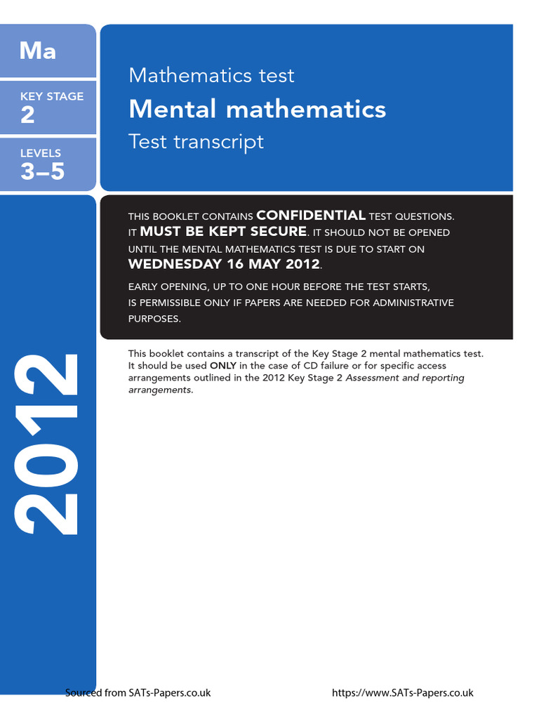 Ks2 Mathematics 2012 Mental Maths Transcript | PDF